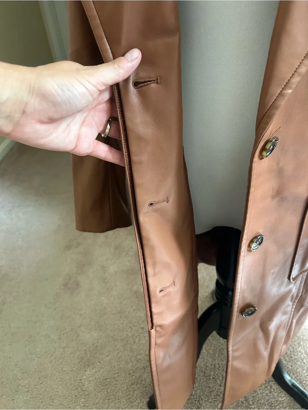Banana Republic Tan Leather Trench Coat - Picture 4 of 5